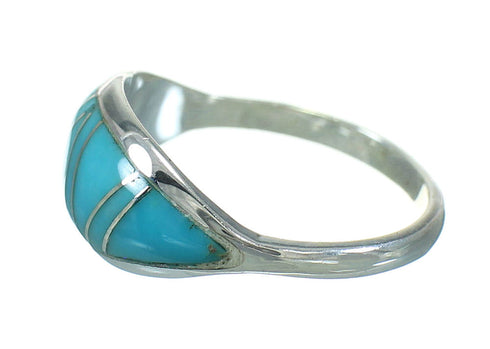 Southwest Sterling Silver Turquoise Inlay Ring Size 8-3/4 RX86517